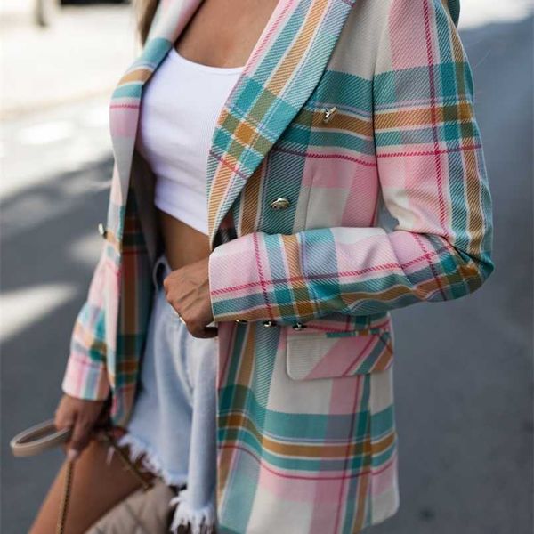 Moda Manta Blazer Mulheres Primavera-Outono Vintage Tweed Suits Jackets Chic Escritório Senhoras Slim Outerwear Tops 211019