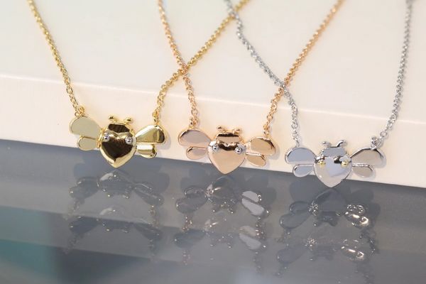 

europe america fashion style lady women 18k gold chain necklace engraved t letter bee pendant 3 color, Silver