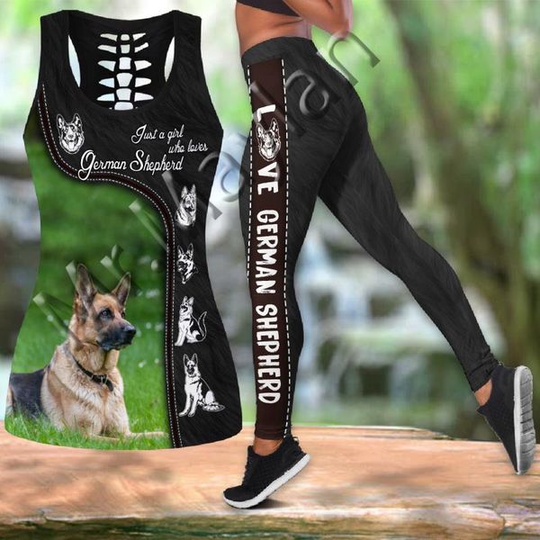 

women's leggings fashion 3d print animal love german shepherd women hollow tank& legging for hipster leisure female vest clothe s-5, Black