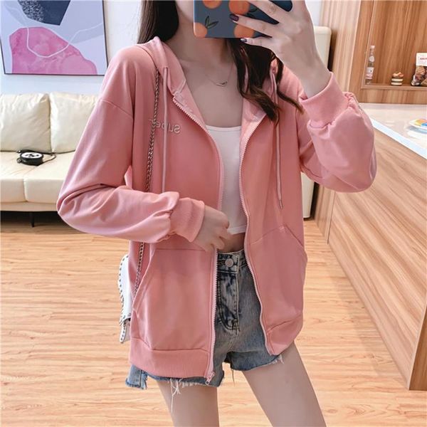 

women's hoodies & sweatshirts hoody sweatshirt streetwear solid color loose spring autumn zipper coat hooded female, Black