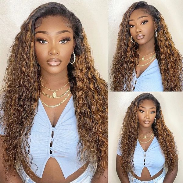 

ombre highlight curly 360lace frontal human hair wigs for women 13x4 lace front wigss brazilian remy 5x5 closure wig bleached knots full lac, Black