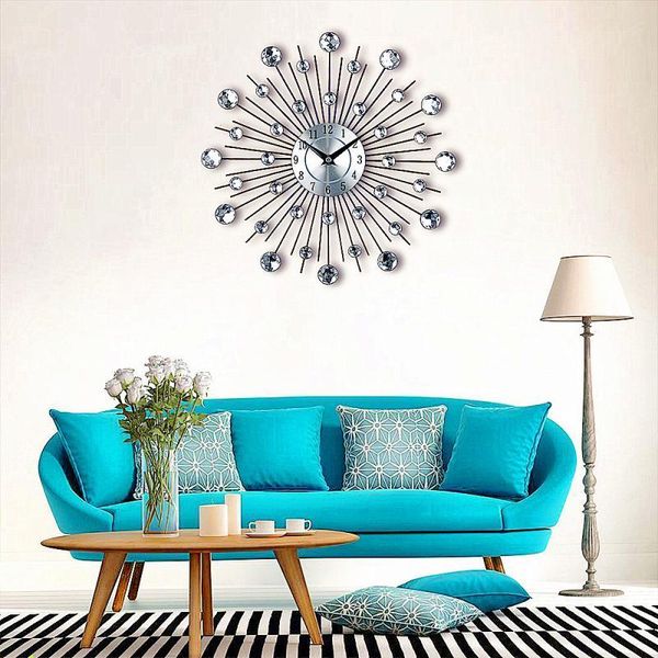 

wall clocks silver circular crystal drop diamond digital dial hanging clock home simple decor 33cm wall-hung