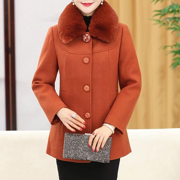 

women's wool & blends sagace winter long sleeve coat fur collar mother clothing solid detachable button cardigan elderly 1114 abzj, Black