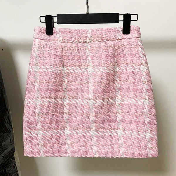 

skirts autumn and winter fashion elegant pink designer women's ladies wool blend short plaid retro tweed ajo7, Black