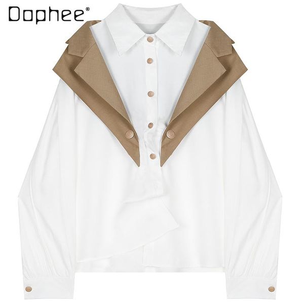 

spring korean style long sleeve shirt female loose design all-matching suit cape fashion blouse ladies women's blouses & shirts, White