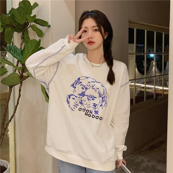 

women's sweaters white with printed pattern sweater autumn, White;black