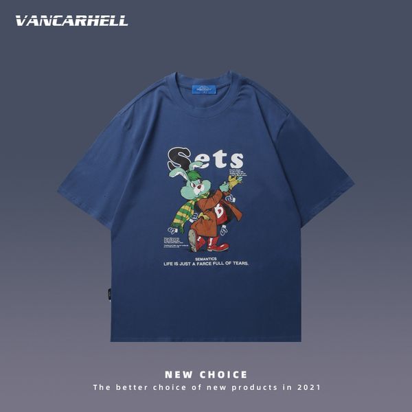 

tee polo sleeve t-shirt men's fashion brand cartoon printed t-shirt 2021 summer loose couple student top, White;black