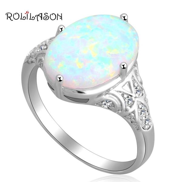 Anéis de casamento White Fire Opal Silver Plated Ring Oval Design Jóias de moda EUA Tamanho #7 #8 #9 ou565 chegada