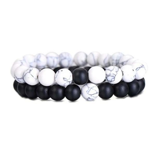 

link, chain bracelets couples distance black white natural lava stone tiger eye beaded yoga for men women elastic rope jewelry