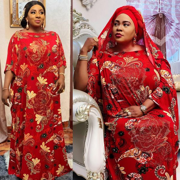 

2021dresses for new year 2021 african print plus size boubou women elegant party dress boho ankara robe muslim abaya kaftan, Red