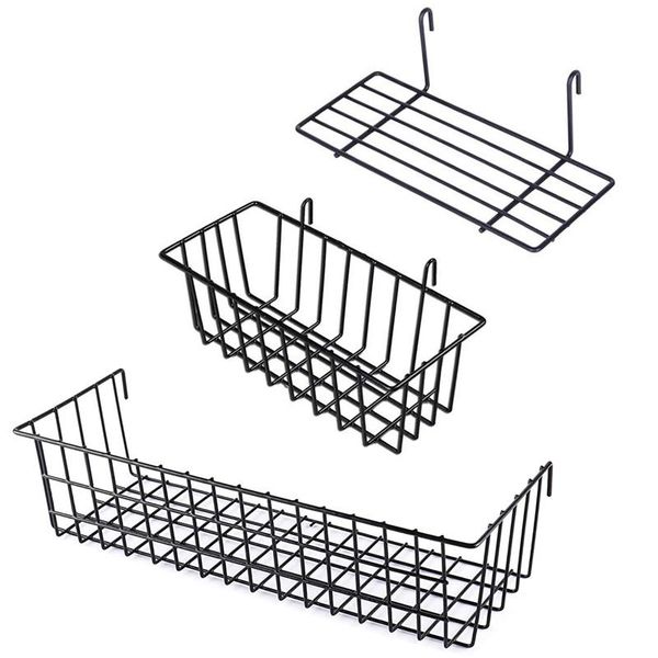 

hooks & rails 3 pieces hanging basket straight shelf flower pot display holder for wire wall grid panel, bread iron rack