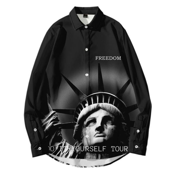 

men's casual shirts autumn cardigan long-sleeved shirt liberty 3d printing loose all-match, White;black