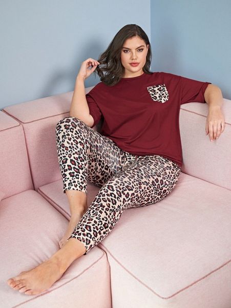 

plus leopard print pj set f9wd#, Black;white
