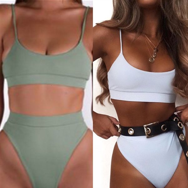 

bikini new high waist split women's swimsuit solid bikin, White;black