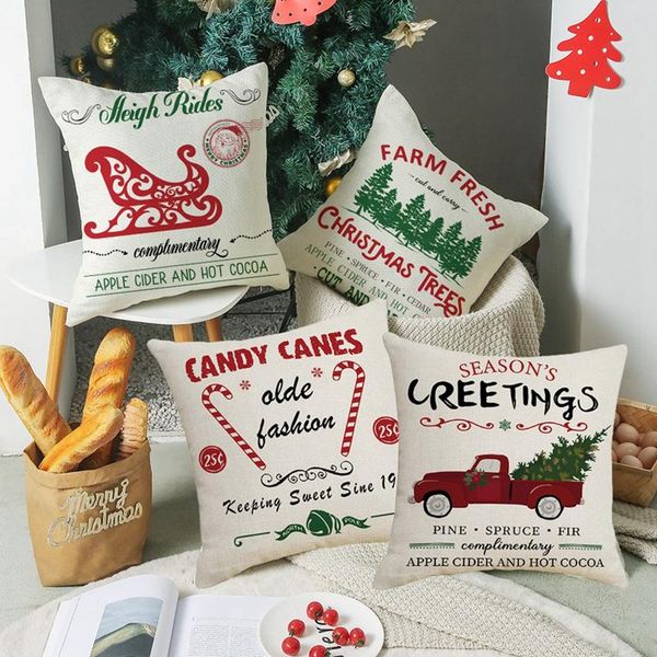 

pillow case christmas cover linen decorative printing family cushion el coffee bar 45x45cm