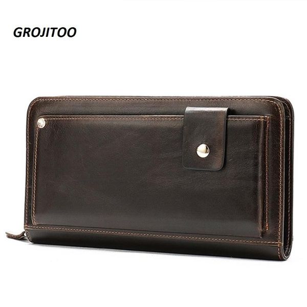 

cluth male genuine leather wallets with card and coin pocket men long wallet clamp formoney, Red;black