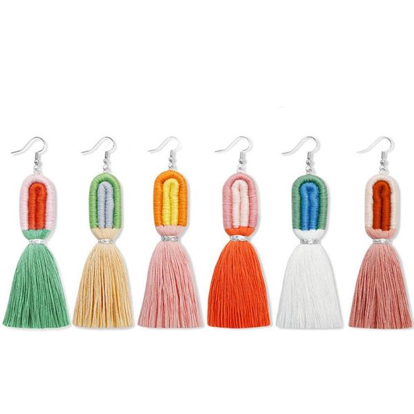 

dangle & chandelier rainbow cotton tassel boho drop earrings, Silver