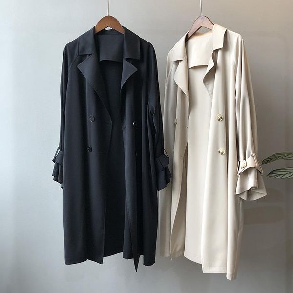 

women's trench coats coat spring autumn women casual loose for solid, Tan;black
