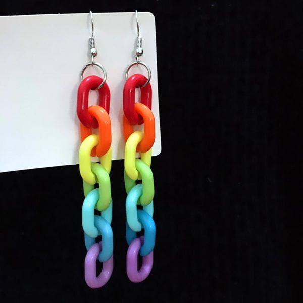 

dangle & chandelier personality candy color zinc alloy chain statement earrings colorful rainbow geometric cool for woman party jewelry, Silver