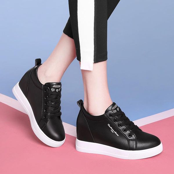 

dress shoes trend joker round head comfortable leather with high lace-up casual women's, Black