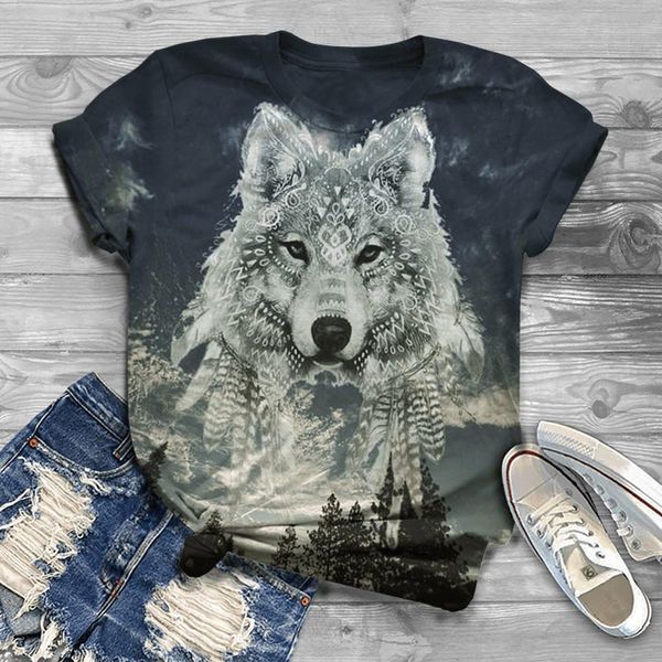 

3d polyester men summer women t shirts printed animal wolf short sleeve funny design casual tees male us size, White