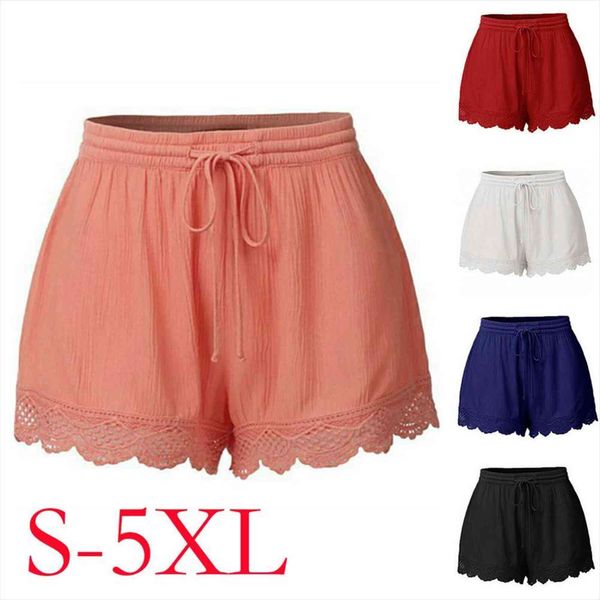 

summer fashion lace womens shorts plus size s 5xl mid rope tie skinny sport casual yj1, White;black