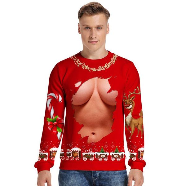

men's hoodies & sweatshirts christmas 3d digital printed round neck for couples are a spoof of loose european and american cross-border, Black