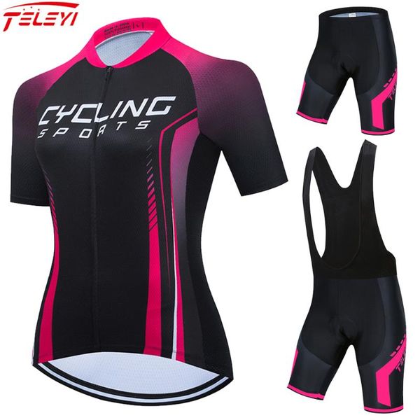 

racing sets 2021 teleyi women cycling jersey breathable bicycle clothing riding short sleeve sports set ropa ciclismo, Black;blue