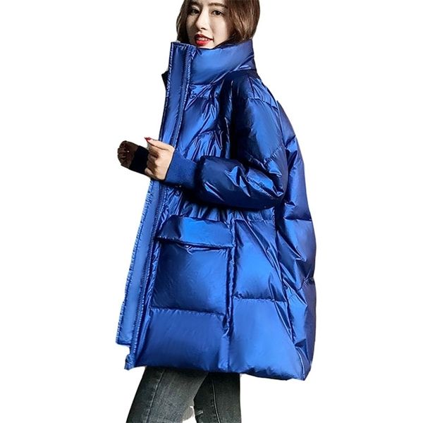 

warm fashion large size korean version women down jacket winter trend white duck down glossy women's down jacket nbh226 211007, Black
