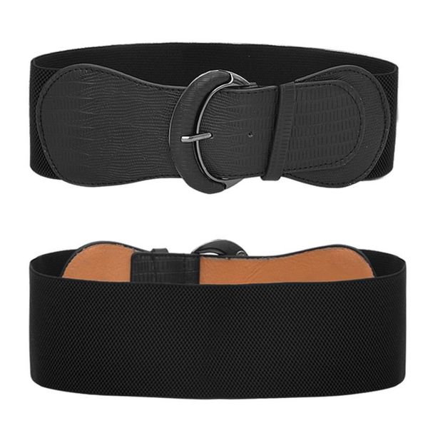 

belts women luxury waist for dress pu patent leather elastic band belt solid color wide waistband, Black;brown