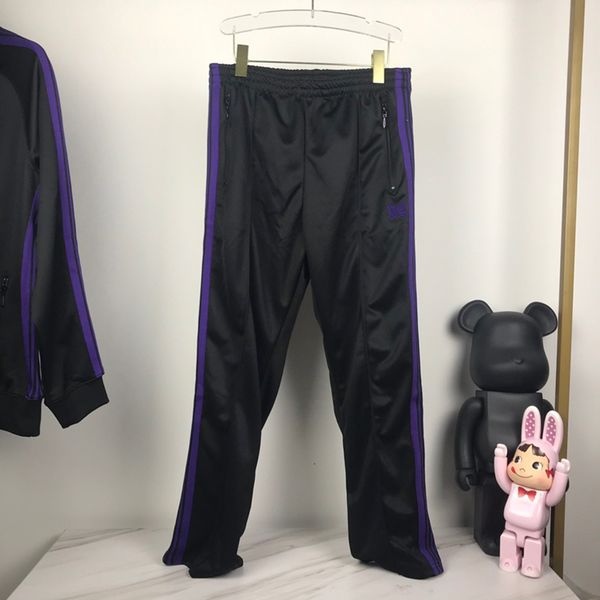 

needles butterfly embroidery sweatpants women side striped casual pants hiphop joggers men trousers, Black