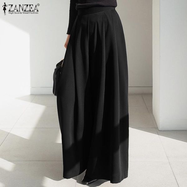 

women's pants & capris oversize wide leg trousers zanzea 2021 fashion pleated casual high waist long pantalon female office lady turnip, Black;white
