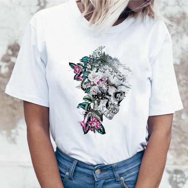 

t shirts fashion skull design short sleeve casual hipster vintage printed t-shirt cool tee women's, White