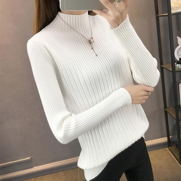 

women's sweaters half turtleneck knitted women slim stripe high elastic fall winter fashion warm sweater korean pullovers clothes, White;black