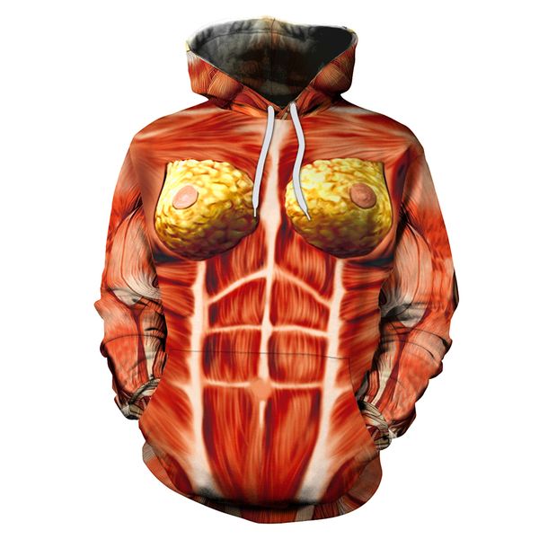 

hoodie long sleeve human organ pattern 3d hd printing leisure fashion couple spring and autumn trend, Black