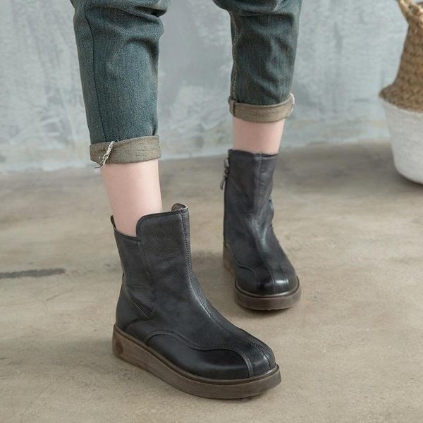 

boots high leather women's thick soled, Black