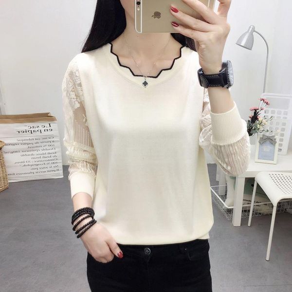 

women's sweaters ohclothing 2021 lace sweater female bottom blouse long sleeve loose spring thin knitted trend, White;black