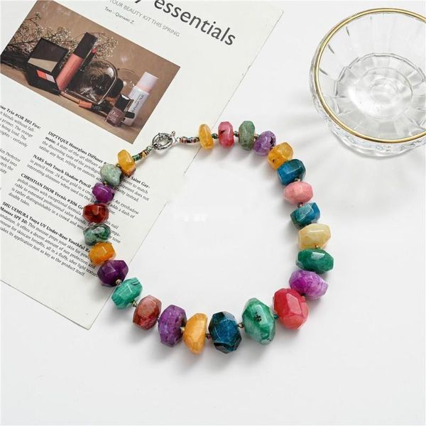 

chokers agate natural stone choker necklace pure hand-cut corner green gold powder healing beaded crystal women jewelry, Golden;silver