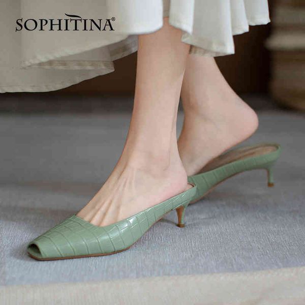 SOPHITINA Freizeit Damen Hausschuhe Fisch Mund Low Heel Muster Schuhe Mode Premium Leder Sommer Damen Schuhe AO232 210513