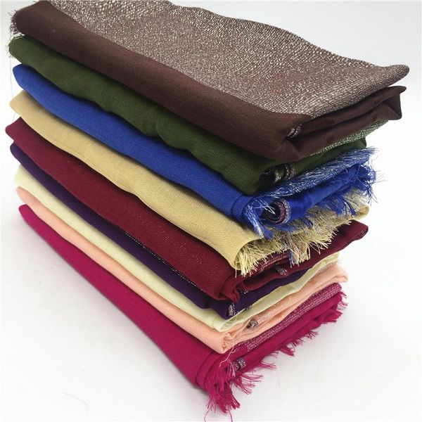 

scarves silver thread strip solid fringed women scarf shimmer plain wraps shawl cosy viscose musilm hijabs 10pcs fast, Blue;gray