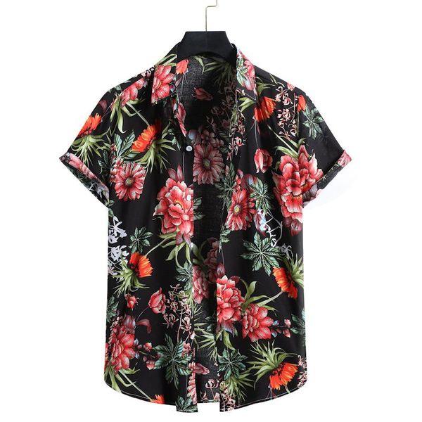 

fashion mens short sleeve hawaiian shirt summer casual floral beach shirts for men chemise homme clothing harajuku men's, White;black