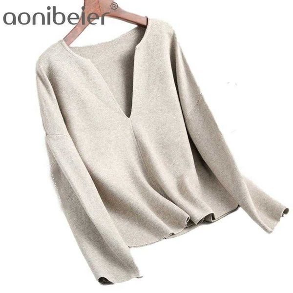 Frauen Pullover und Pullover V-Ausschnitt Langarm Herbst Grau Schwarz Femme Tricot Pull Kleidung 210604