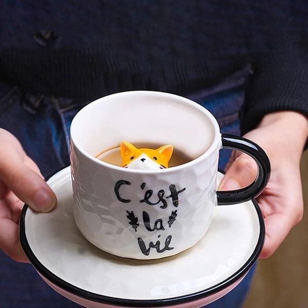 

mugs 200ml cute cat ceramic mug with spoon personalized hand-painted cartoon animal office coffee/tea cup set as a gift for frien