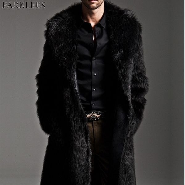 

fashion black faux fur jacket men winter brand faux leather long parka warm overcoat male luxury fur punk outwear 3xl 210522