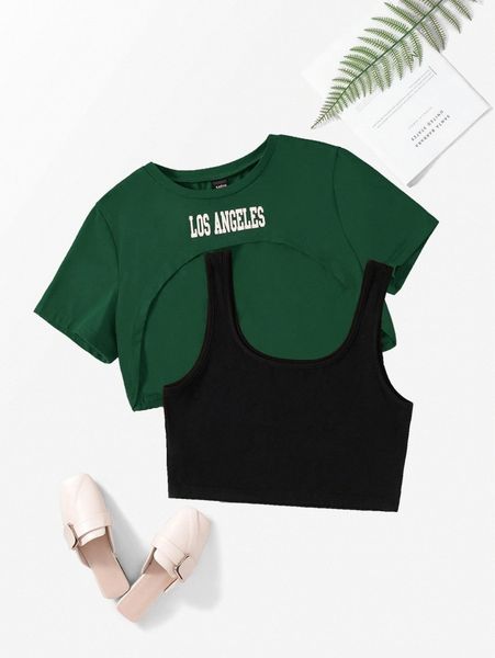 

crop tank & letter graphic tee f8du#, White