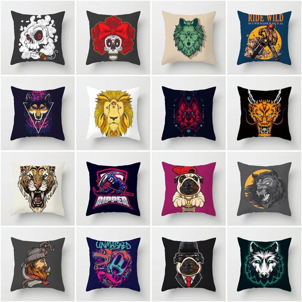 

fashion cartoon animal wolf dog pattern polyester printing home pillowcase car sofa cushion cover 45*45cm office pillowcover cushion/decorat