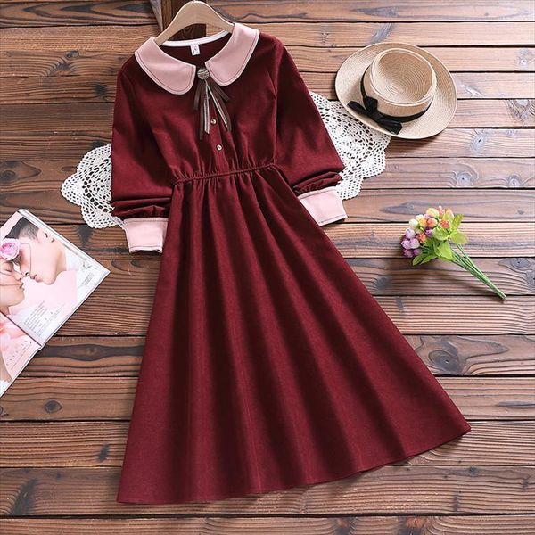 

mori girl cute sweet womens dresses solid japan style autumn winter fashion arrival bow long sleeve lady vintage vestidos, Black;gray