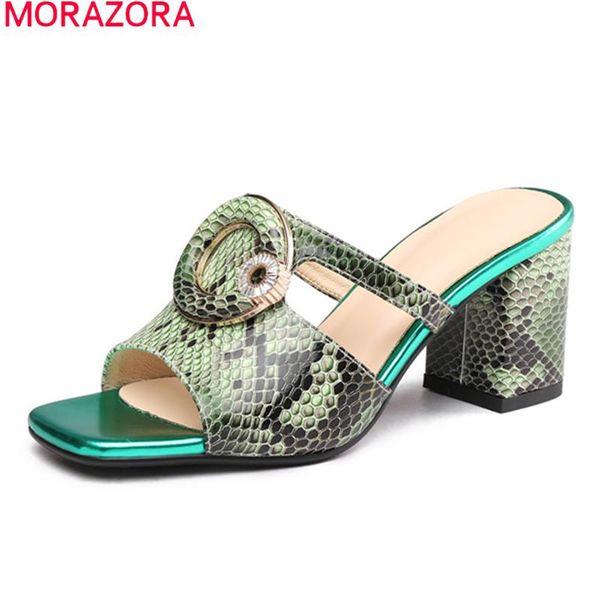 

slippers morazora 2021 big size 33-42 fashion high heels shoes summer women thick square toe mules, Black