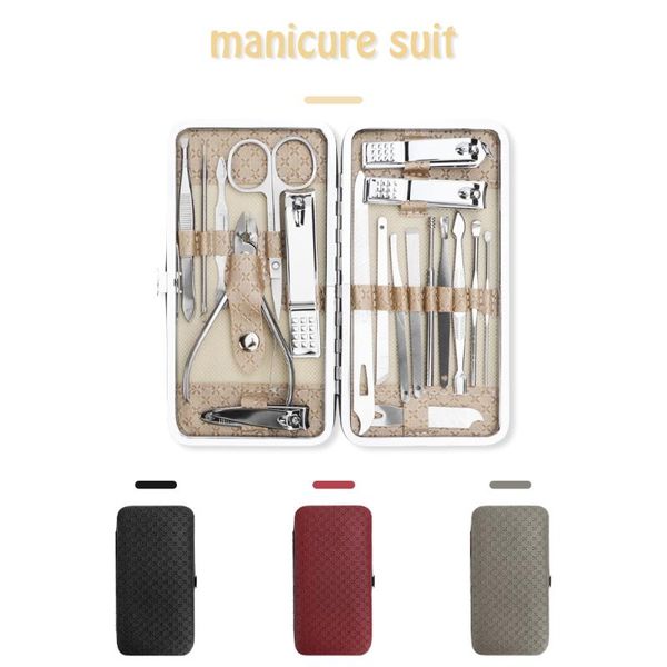 

nail art kits 19pcs stainless steel manicure clipper set household ear spoon clippers pedicure scissor tools 4colors