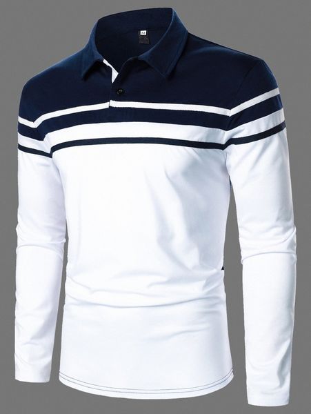 

men color block contrast tape polo shirt l4xd#, White;black